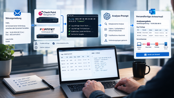 Parallele Firewall-Logabfrage mit KI-gestützter Ursachenanalyse